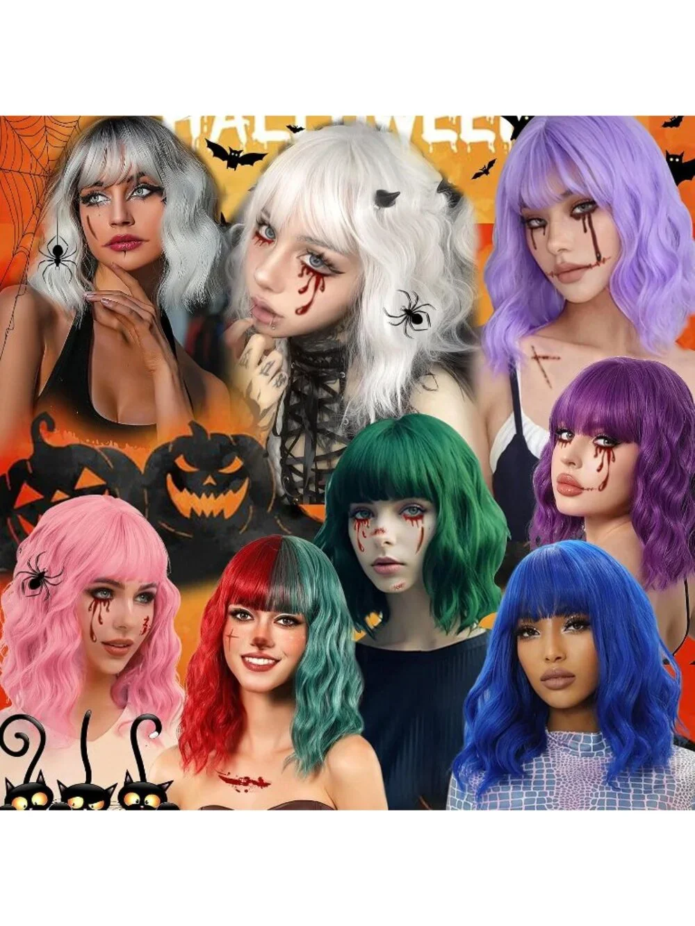 Women's Auburn Brown 14 Inch Heat Resistant Short Wavy Hair Pastel Bob Wig Bangs